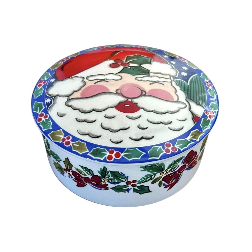 Mikasa Christmas Santa's Glow Trinket Box Candy Dish Lid Colorful Decor